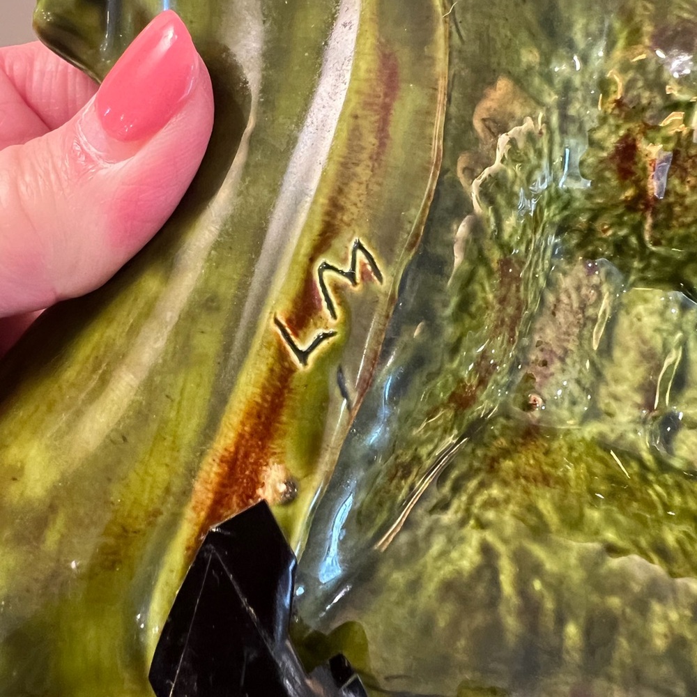 California Pottery Mid Century Modern Ceramic Ashtray Avocado Green Glaze - Picture 9 of 12